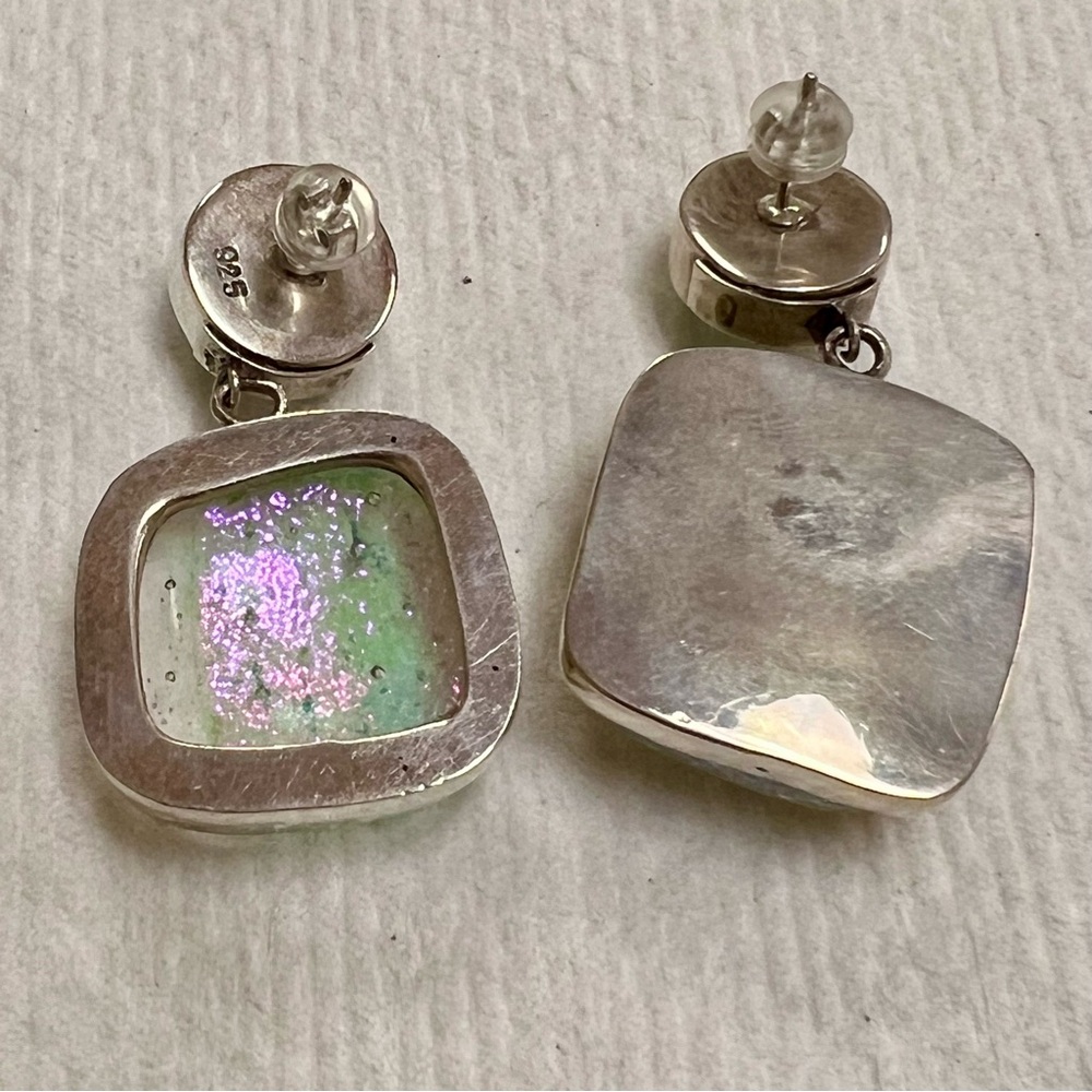 Artisan-made Sterling Silver and Glass Iridescent Earrings - Picture 8 of 14
